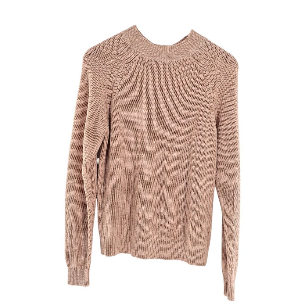 H&M Women's Knit Zip Back Heavy  Sweater‎ Size M Medium Coral Pink Crew Neck